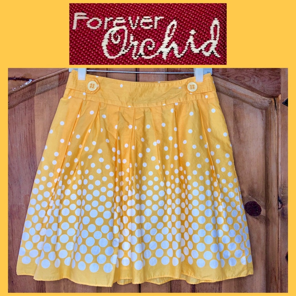🌵Forever Orchid Girl Yellow/White Polka Dot Skirt